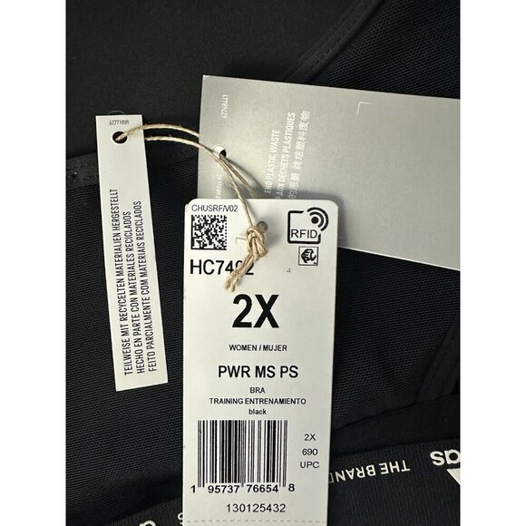 adidas Women's Bra Black 2X Powerreact Training Padded Sports Bra (HC7492) New - Picture 6 of 13